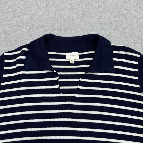 Cyrus Knitted Top WMN XL Navy White Stripe Pullover Long Sleeve Stretch Collared - Picture 4 of 7